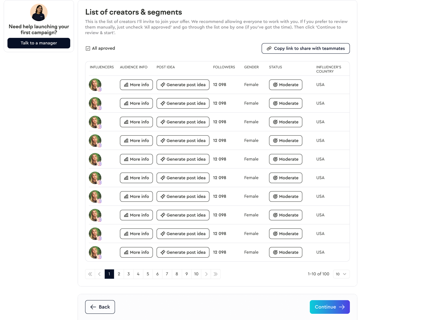 Creadores y segmentos